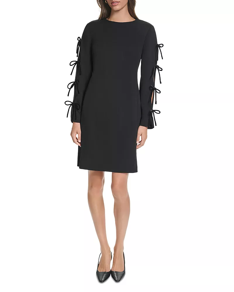 Karl Lagerfeld Paris Stretch Velvet Bow Tie Sleeves Sheath Dress