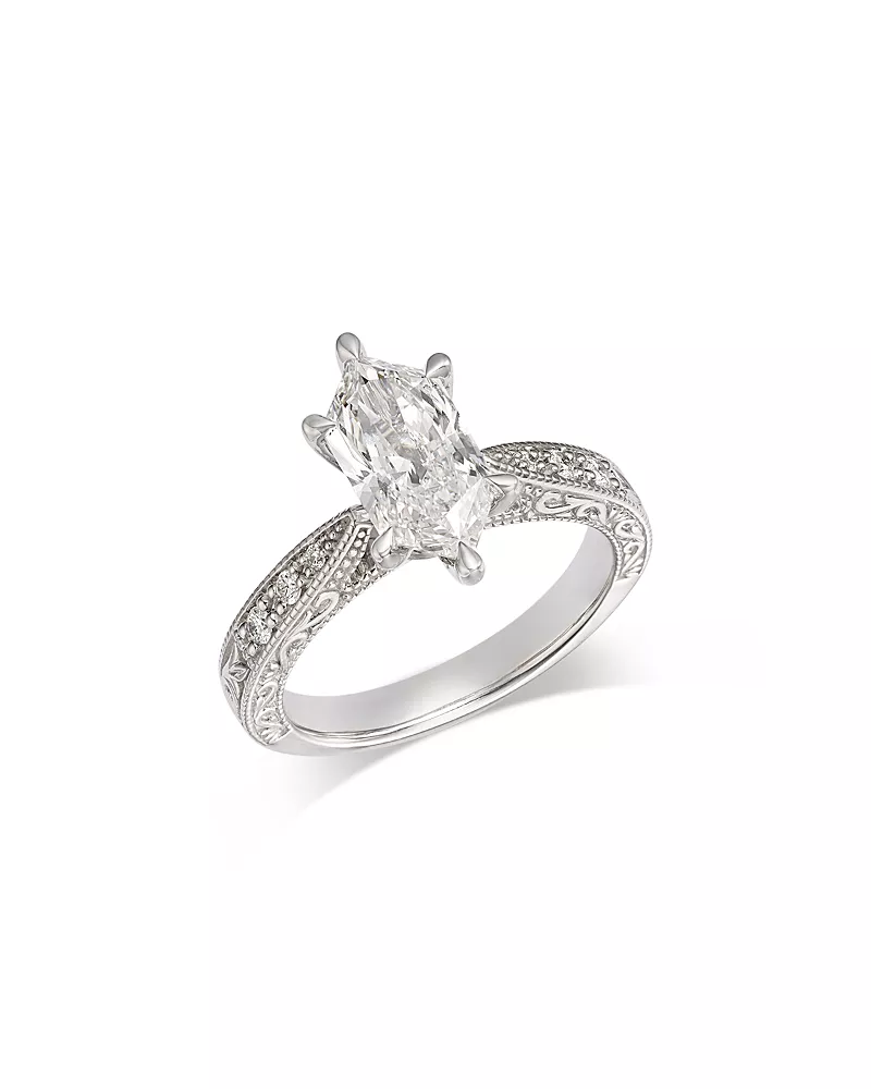 Bloomingdale's Fine Collection Luxe Collection Certified Lab Grown Diamond Marquise Cut Milgrain Engagement Ring in 18K White Gold, 2.1 tcw