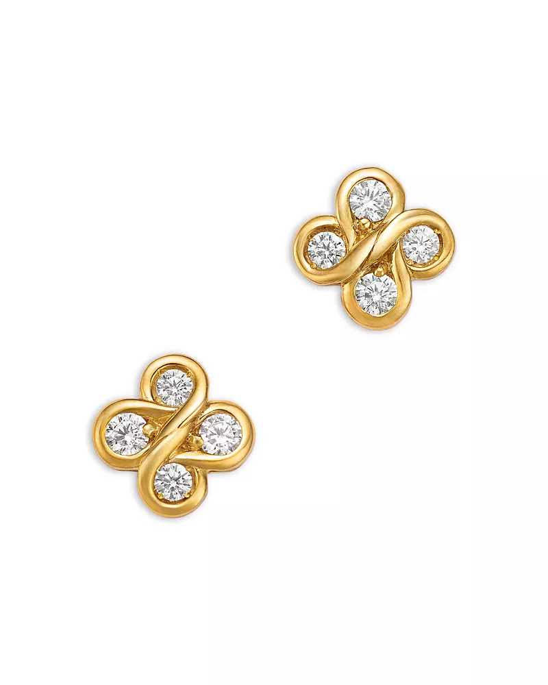 Bloomingdale's Fine Collection Diamond Clover Studs in 14K Yellow Gold, 0.25 tcw