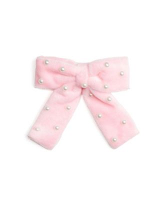 Girls' Pink Velvet Pearl Bow Clip - Little Kid, Big Kid