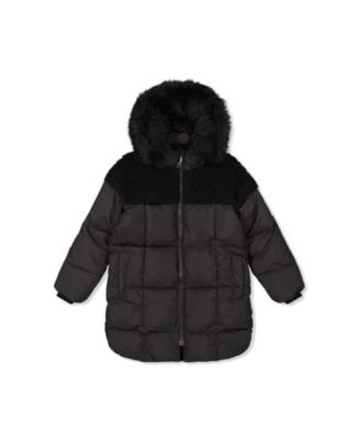 Girls' Long Fleece Lined Faux Fur Hood Winter Puffer Coat - Little Kid, Big Kid