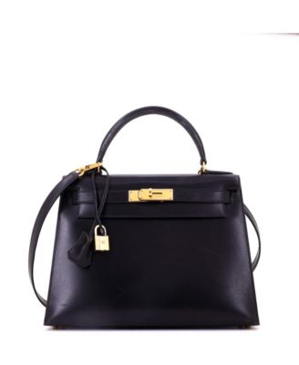 Kelly 28 Handbag Black Box Calf with Gold Hardware