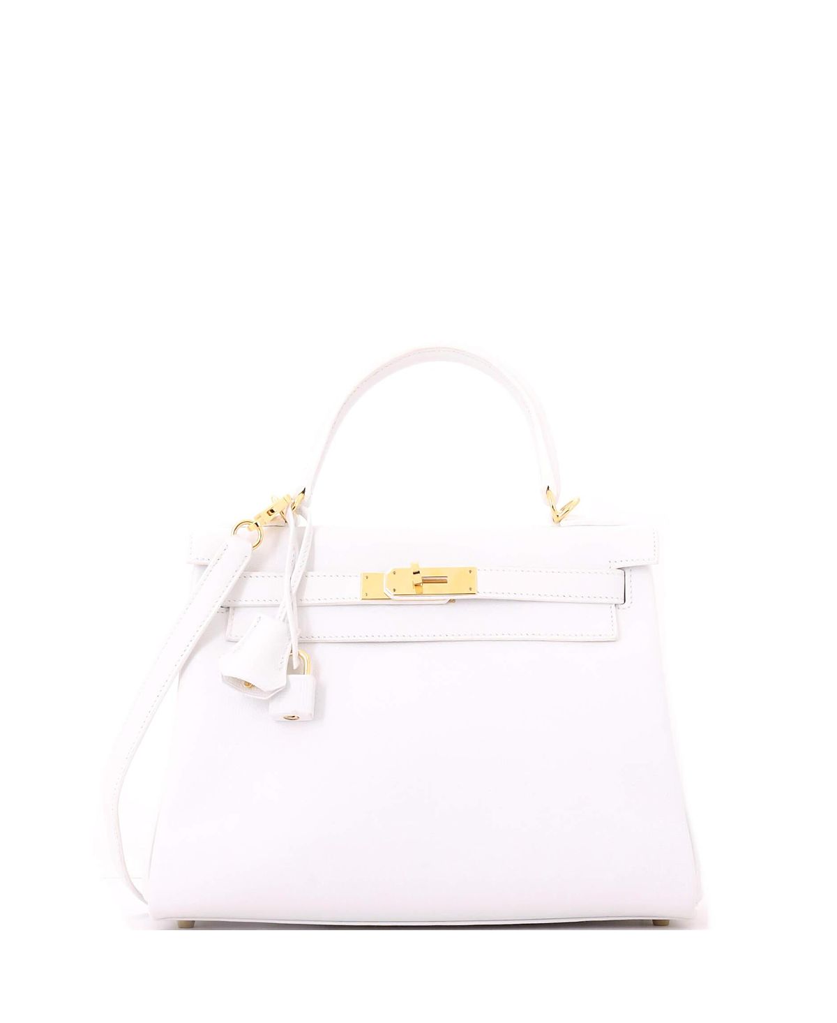 Pre-Owned HERMES Kelly 28 Handbag White Evercolor with Gold Hardware
