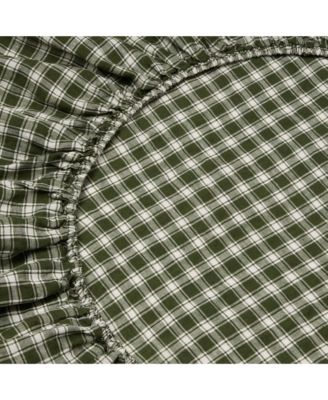 Piglet In Bed Heritage Gingham Linen Fitted Sheet, King In Fern Green