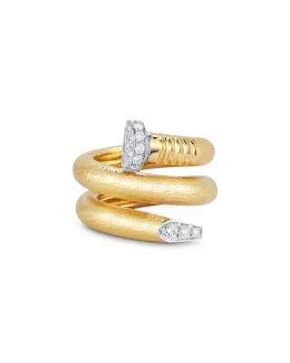 David Webb Platinum & 18K Yellow Gold Diamond Hammered Nail Ring, 0.75 tcw