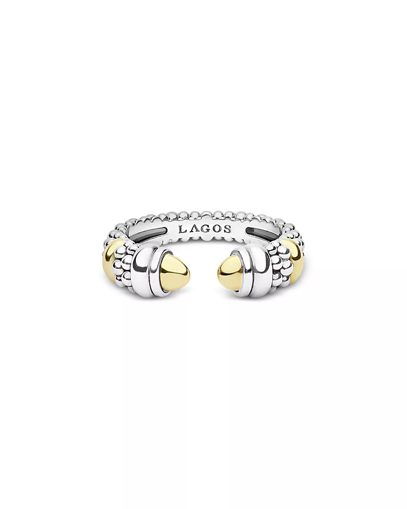 Lagos Sterling Silver & 18K Yellow Gold Signature Caviar Mini Versa Stack Ring