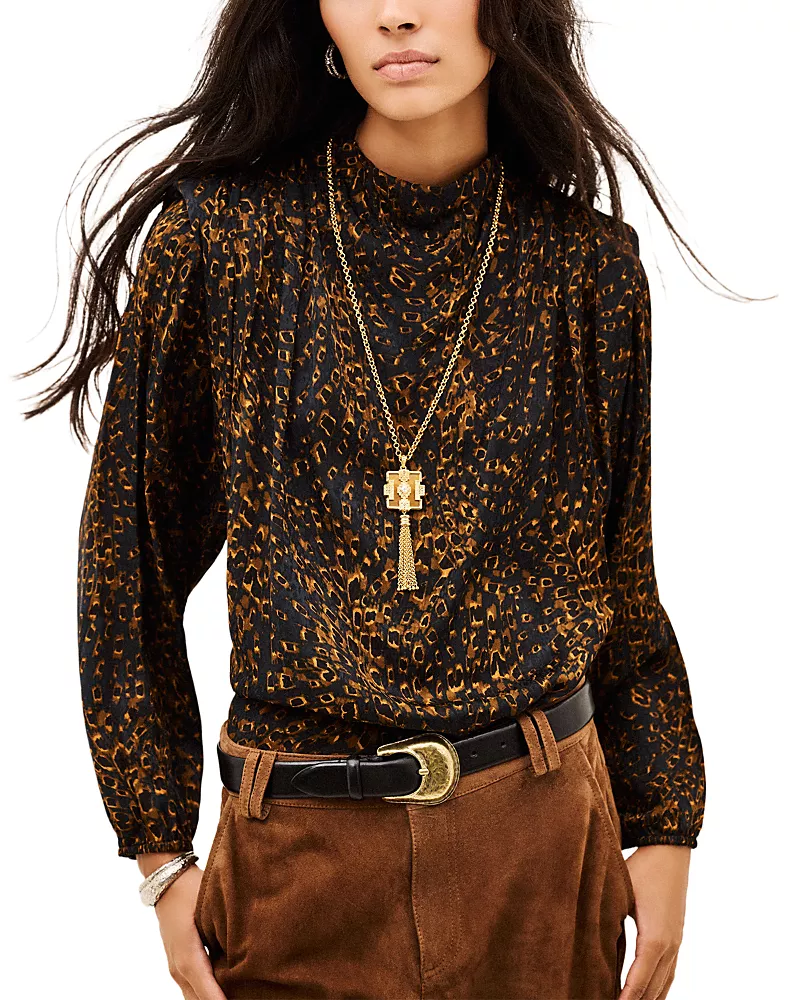 ba & sh Hope Animal Print Mock Neck Blouse