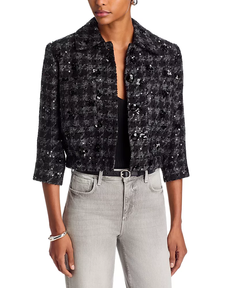 L'Agence Jia Sequin Cropped Sleeve Jacket
