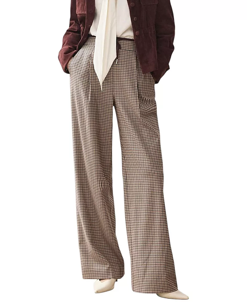 Mint Velvet Women's Checked Contrast Waist Wide Leg Trousers