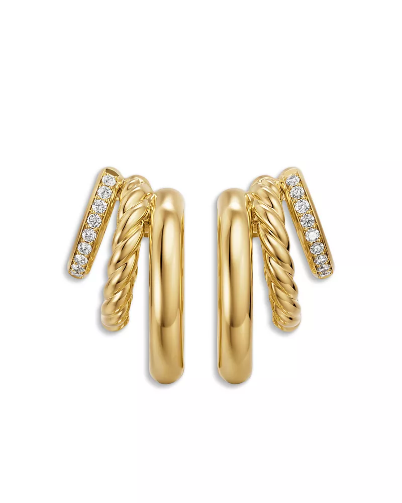 David Yurman Dy Mercer Multi Row Earrings in 18K Yellow Gold with Diamonds, 18mm