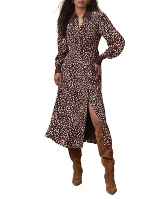  Women's Printed Contrast Midi Shirt Dress