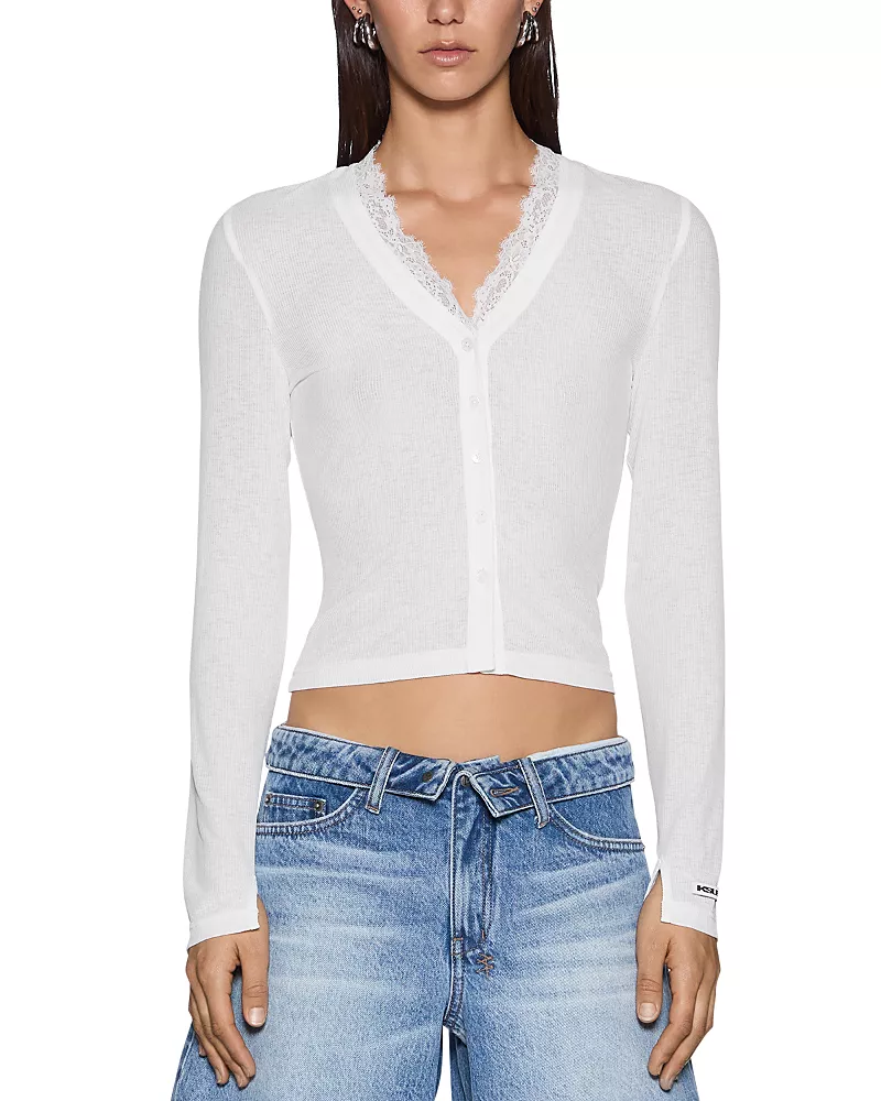 Ksubi Mira Long Sleeve Lace Trim Top