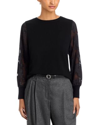 Mixed Media Floral Puff Sleeve Sweater