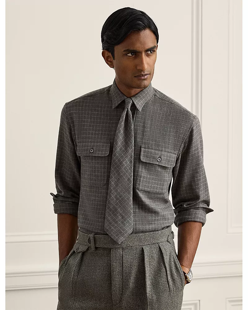 Ralph Lauren Purple Label Tattersall Flannel Regular Fit Sport Shirt