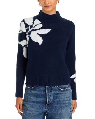 Mock Neck Placed Leaf Sweater