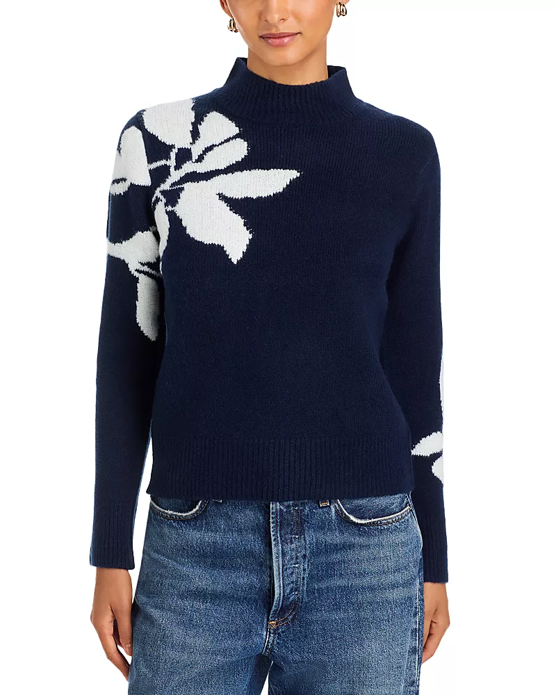 Single Thread Mock Neck Placed Leaf Sweater