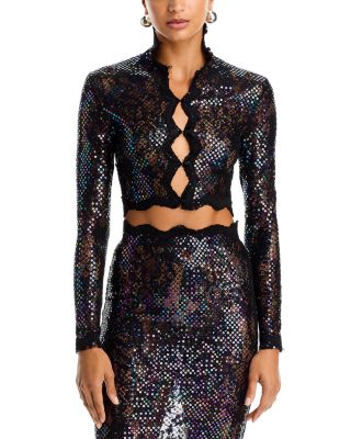 Iridescent Sequin Lace Crop Top
