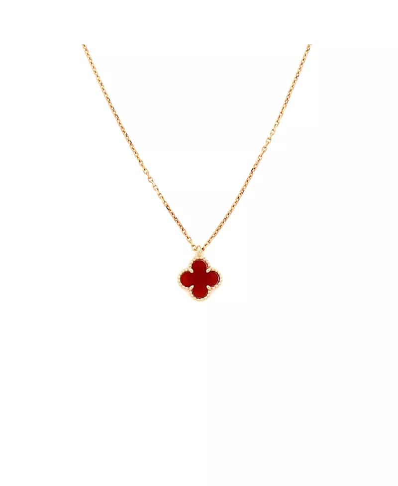 Pre-Owned Van Cleef & Arpels Sweet Alhambra Pendant Necklace 18K Rose Gold and Carnelian, 17.75