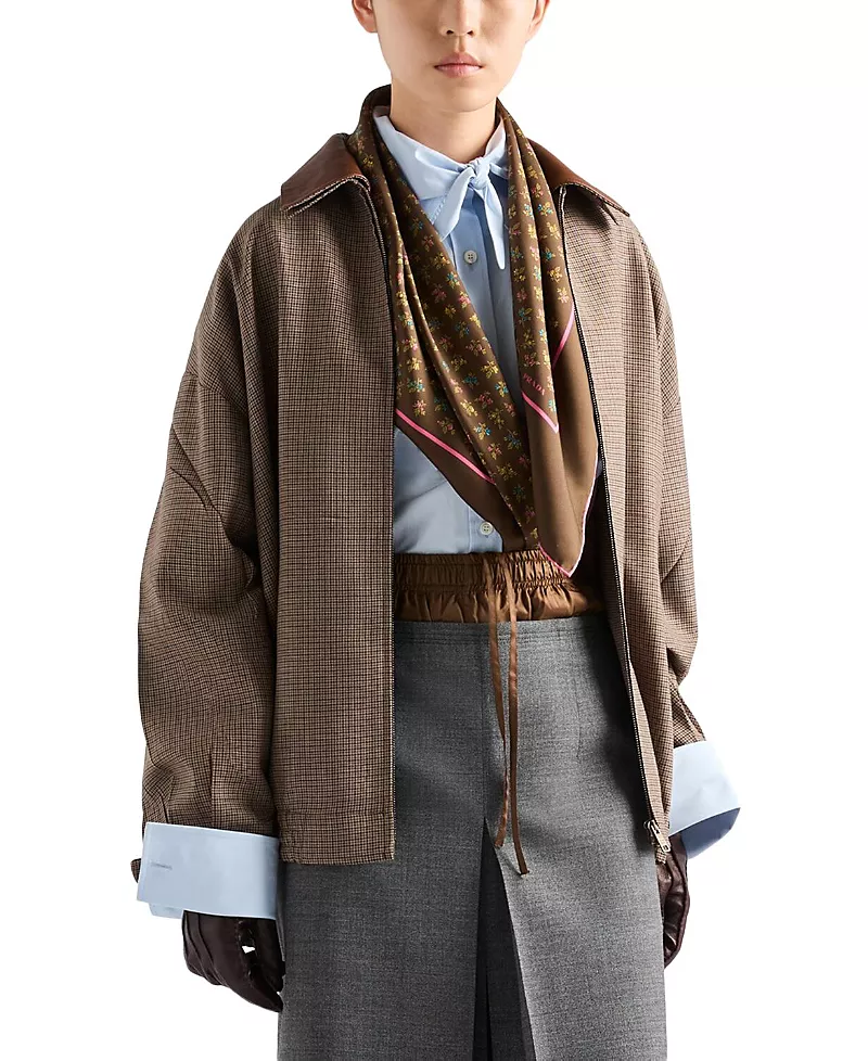 Prada Houndstooth Wool Blouson Jacket
