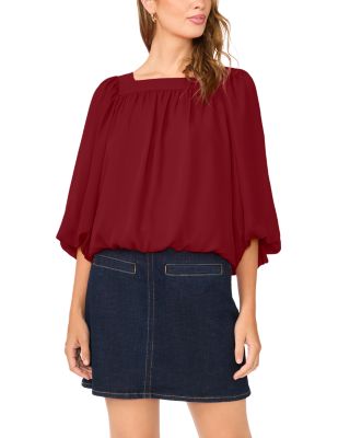 Square Neck 3/4 Sleeve Bubble Blouse