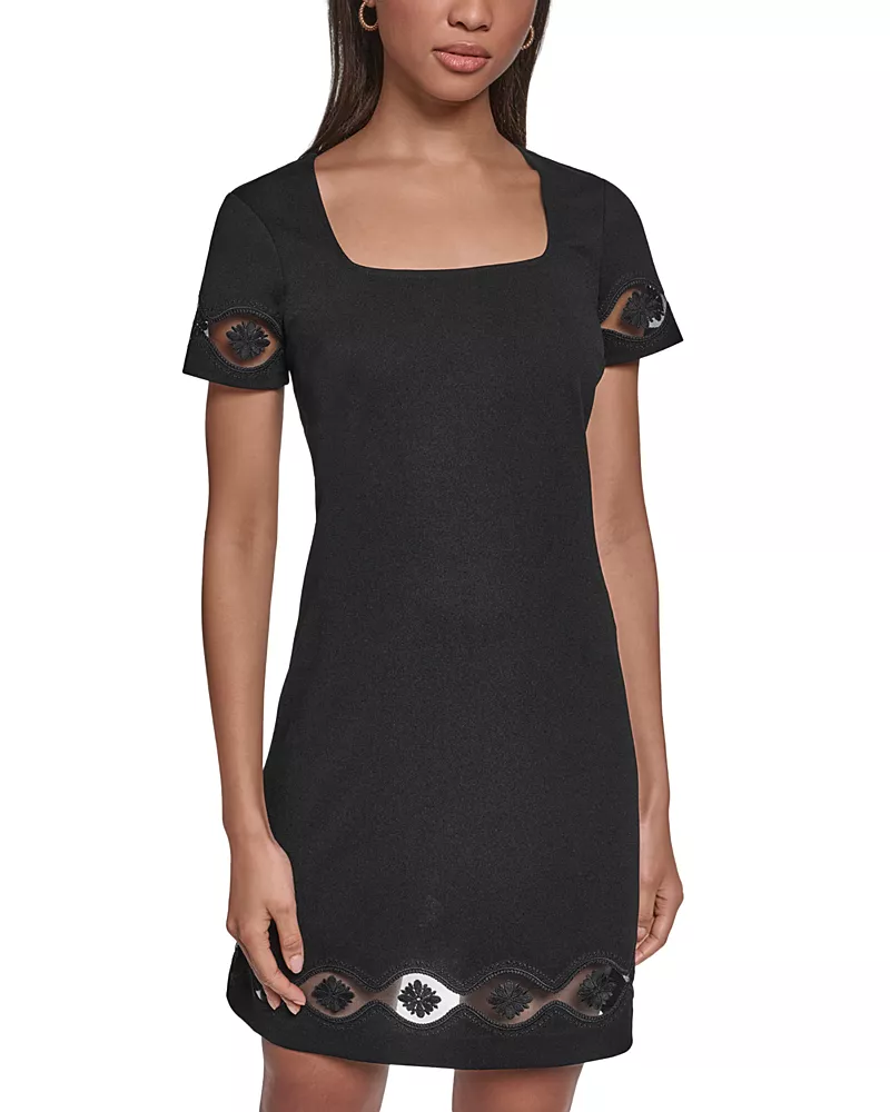 Karl Lagerfeld Paris Embroidered Cutout Mini Dress