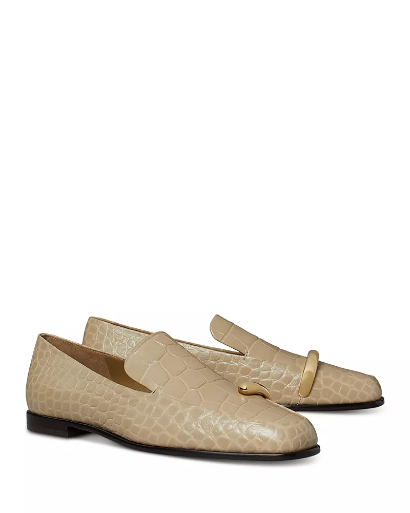 Tory Burch Women's Pierced Croc Embossed Leather Loafers