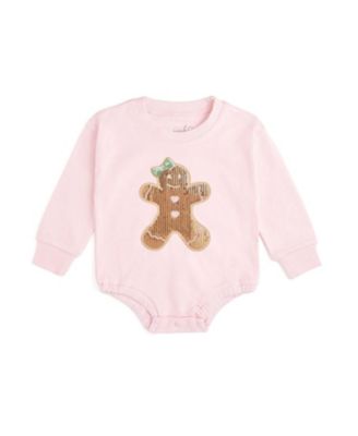 Girls' Gingerbread Sequin Patch Christmas Long Sleeve Romper - Baby