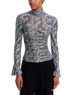 Cinq a Sept Lucy Trompe L'il Lace Mock Neck Top