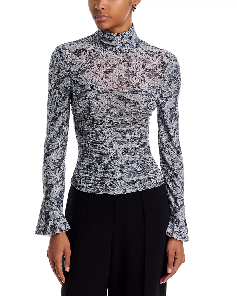 Cinq a Sept Lucy Trompe L'il Lace Mock Neck Top