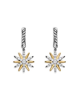 David Yurman Starburst Drop Earrings in Sterling Silver with 18K Yellow Gold with Diamonds, 26mm