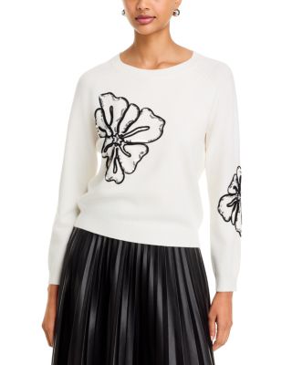 T Tahari Embroidered Floral Crewneck Sweater