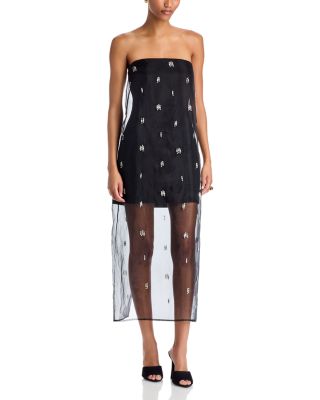 Milly Poppy Strapless Embellished Sheer Overlay Dress