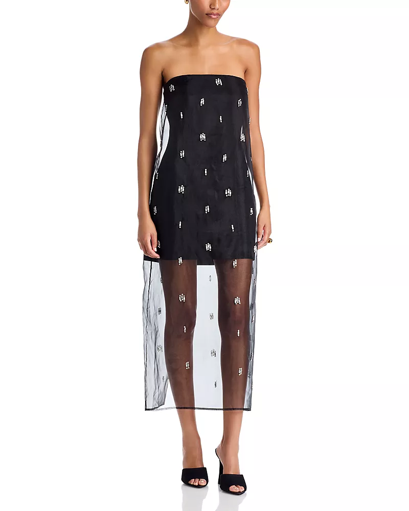 Milly Poppy Strapless Embellished Sheer Overlay Dress