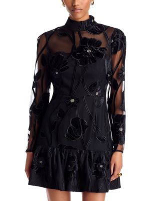 Milly Remington Velvet Fleur Mock Neck Mini Dress