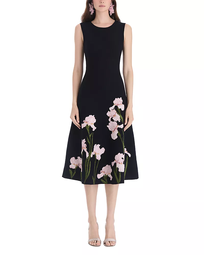 Oscar de la Renta Iris Jacquard Sleeveless Midi Dress