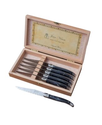  Platine Marble in Wood Presentation Box, 6 Piece Steak Knife Set