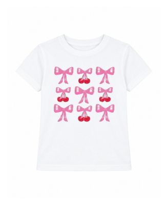 Girls' Bows and Cherries Grid Crew Tee - Big Kid