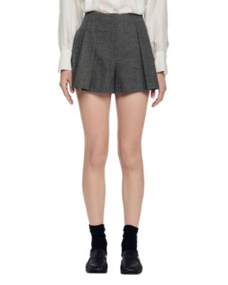 Sandro Nerina Pleated Houndstooth Shorts