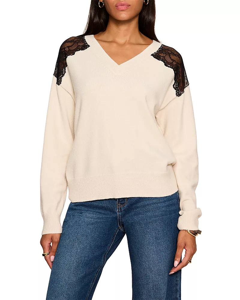 Sanctuary Lace Trim V Neck Pullover