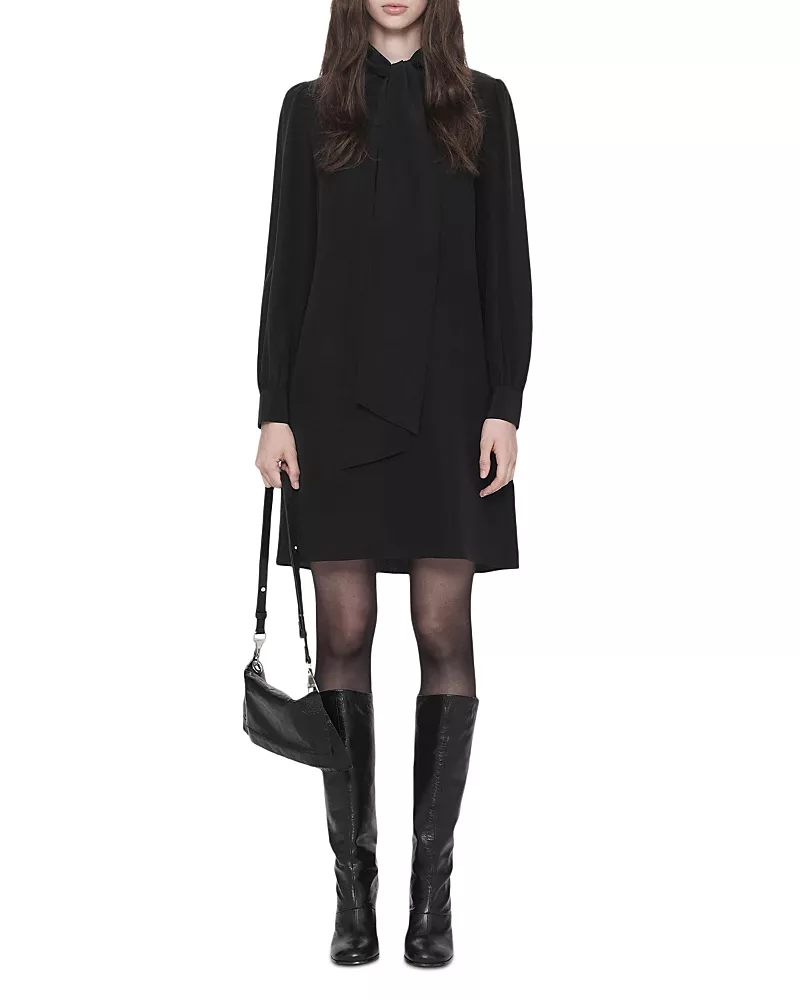 Allsaints Jamie Silk Tie Neck Mini Dress
