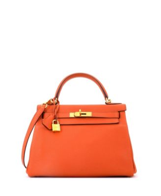 Kelly 28 Handbag Orange Togo with Gold Hardware