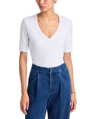 Veronica Beard Brightwyn V Neck Cotton Stretch Top