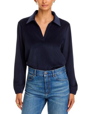 Veronica Beard Issa Long Sleeve Ribbed Polo Shirt