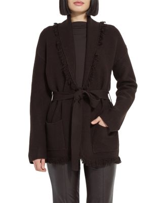 Dixie Fringe Belted Shawl Collar Cardigan