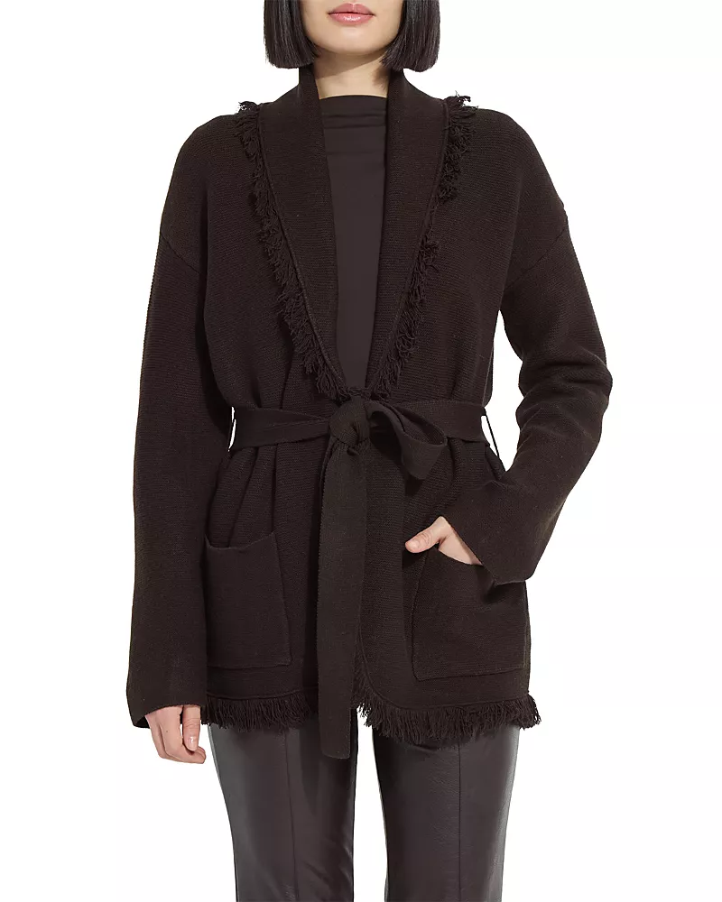 Lysse Dixie Fringe Belted Shawl Collar Cardigan