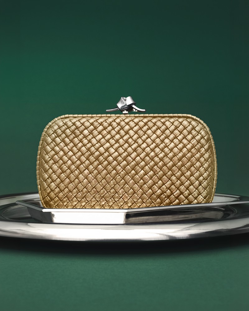 NEW! Bottega Veneta Intreccio Laminated Leather Knot Clutch - Exclusive by Bloomingdale's