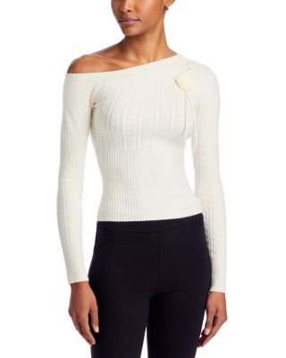 Off-the-Shoulder Rosette Cable Knit Sweater