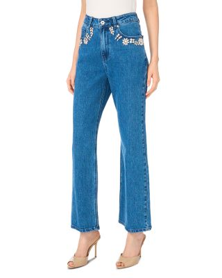 High Rise Embellished Pocket Straight Leg Jeans in Indigo
