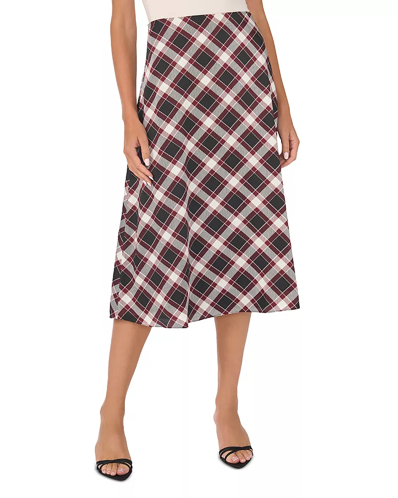 CeCe Plaid Bias Cut Midi Skirt