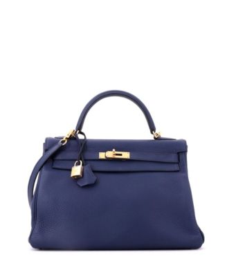 Kelly 32 Handbag Blue Clemence with Gold Hardware